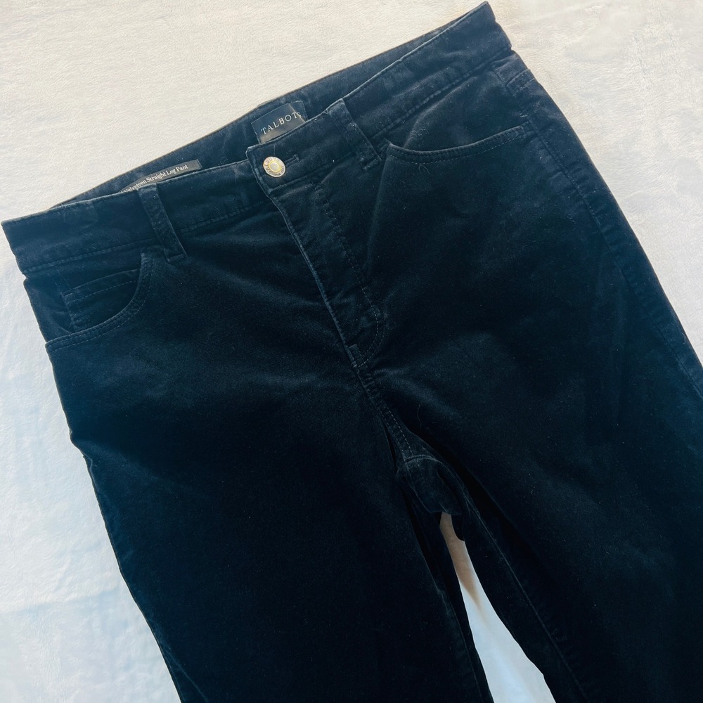 Talbots Velveteen Straight Leg Pants Black 4P Petite Cotton Stretch IN5324